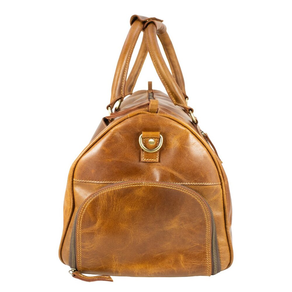 Genuine Leather Travel Duffle Bag, Tan - Picture 8 of 14